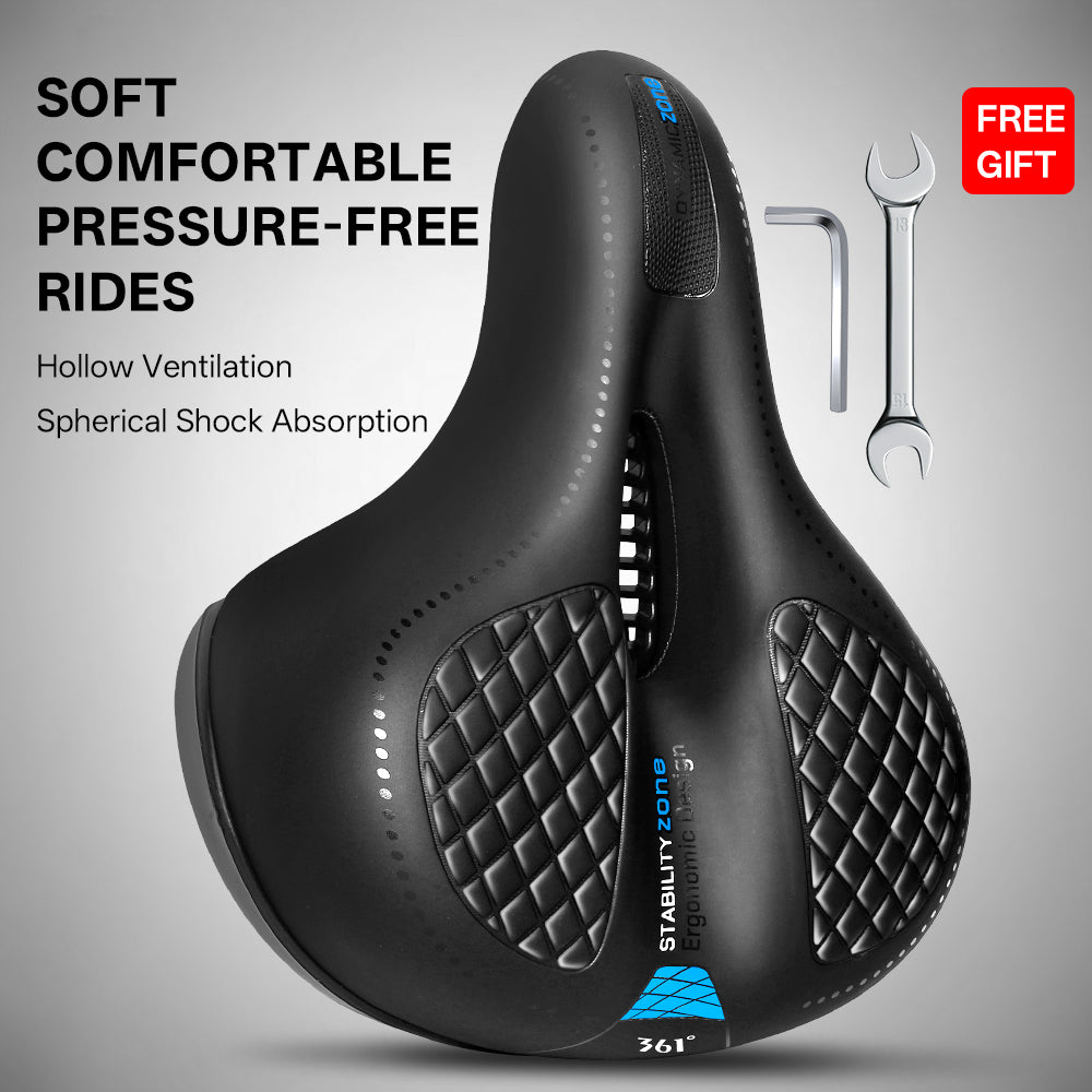 361° Comfortable Bike Seat Cushion for Men Women Wide Bicycle Saddle Soft Memory Foam Padded Replacement Seats Fit for Peloton, Exercise Bikes, Ebike,Cruiser
