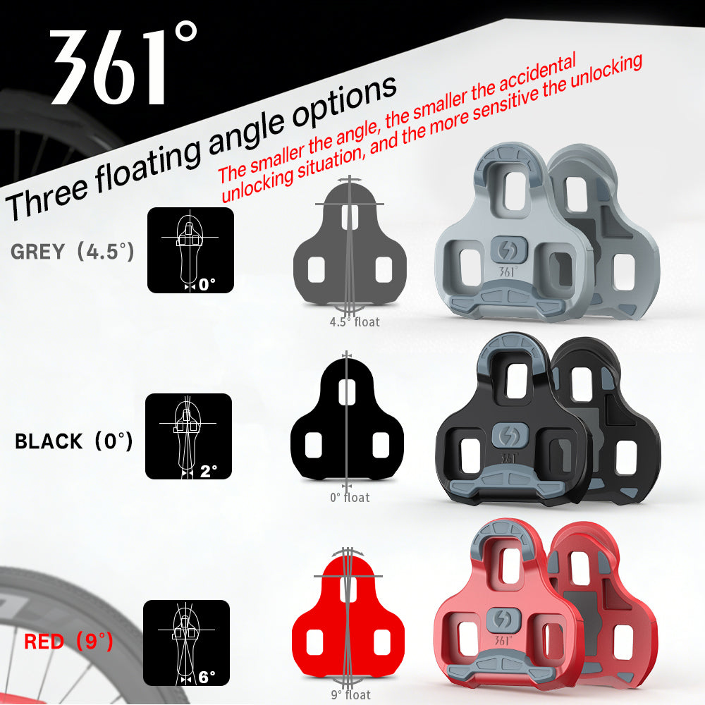 361° Road Cycling Cleats Compatible with Look Keo - 9° Red / 4.5° Grey / 0° Black