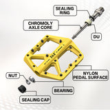 361 ° Mountain Bike Pedals MTB Pedals Flat, Adult Bicycle Road Bike Large Platform Nylon Non-Slip Pedal for Gravel Bike/Hybrid Bike 9/16"