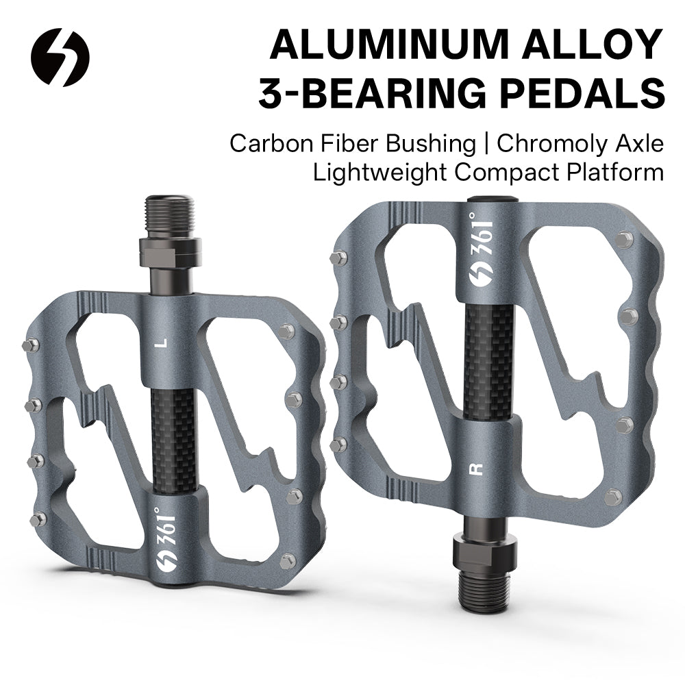 361° Aluminum Alloy Bike Pedals, 3-Bearing Mountain Bike Platform Pedals with Carbon Fiber Bushing & Chromoly Axle, Lightweight Durable Flat Pedals for MTB, Road, Hybrid Bikes