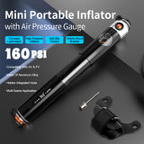 361° YQ-MBP-03 Mini Portable Air Pump With Air Pressure Gauge 160PSI