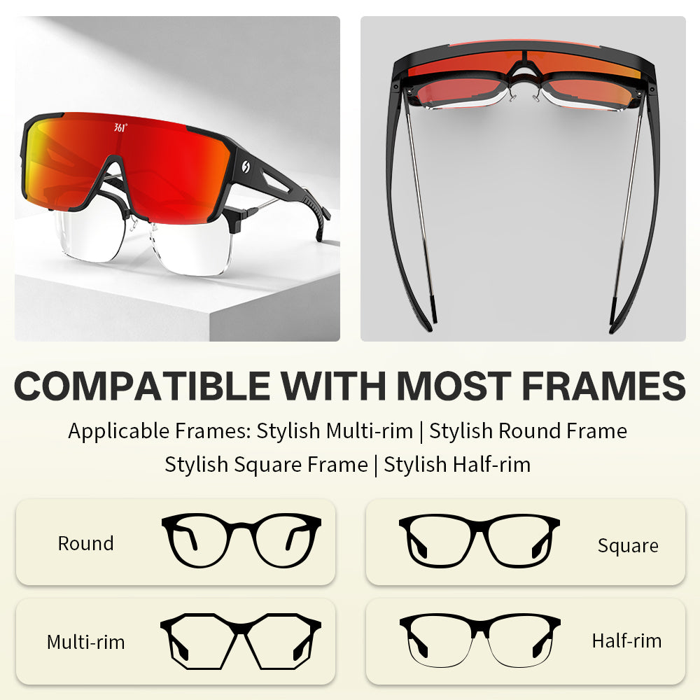 361° Photochromic Cycling Sunglasses for Men Women, Fit Over Prescription Glasses, Myopia Overglasses with Automatic Color Changing Lens, Lightweight Large Frame Sport Eyewear for Riding, Running