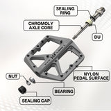 361 ° Mountain Bike Pedals MTB Pedals Flat, Adult Bicycle Road Bike Large Platform Nylon Non-Slip Pedal for Gravel Bike/Hybrid Bike 9/16"