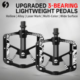 361 ° MTB Flat Pedals Mountain Bike Pedals, 3 Bearings CNC Adult Road Bike Pedals, Bicycle Platform Aluminum Alloy Non-Slip Pedal  9/16"