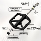 361 ° Mountain Bike Pedals MTB Pedals Flat, Adult Bicycle Road Bike Large Platform Nylon Non-Slip Pedal for Gravel Bike/Hybrid Bike 9/16"