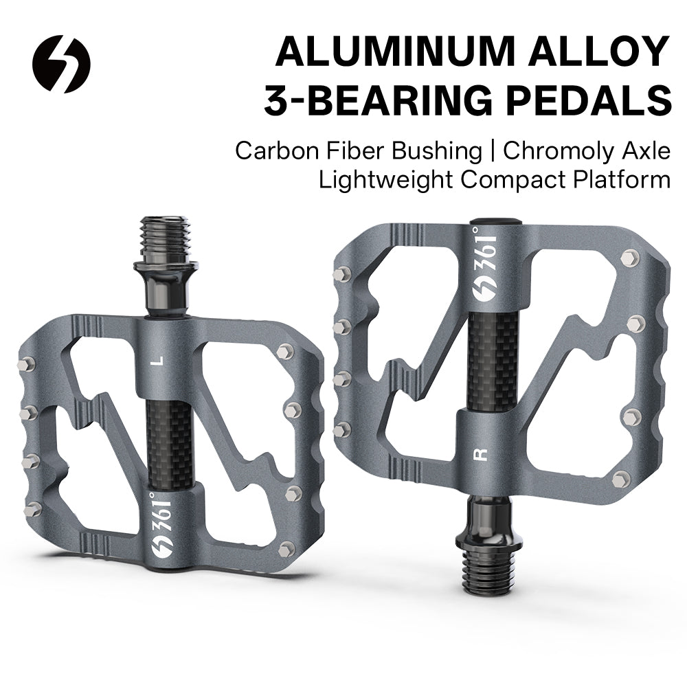 361° Aluminum Alloy Bike Pedals, 3-Bearing Mountain Bike Platform Pedals with Carbon Fiber Bushing & Chromoly Axle, Lightweight Durable Flat Pedals for MTB, Road, Hybrid Bikes
