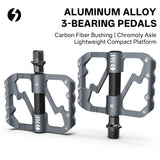 361° Aluminum Alloy Bike Pedals, 3-Bearing Mountain Bike Platform Pedals with Carbon Fiber Bushing & Chromoly Axle, Lightweight Durable Flat Pedals for MTB, Road, Hybrid Bikes