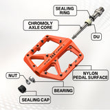 361 ° Mountain Bike Pedals MTB Pedals Flat, Adult Bicycle Road Bike Large Platform Nylon Non-Slip Pedal for Gravel Bike/Hybrid Bike 9/16"