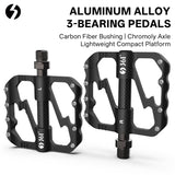 361° Aluminum Alloy Bike Pedals, 3-Bearing Mountain Bike Platform Pedals with Carbon Fiber Bushing & Chromoly Axle, Lightweight Durable Flat Pedals for MTB, Road, Hybrid Bikes