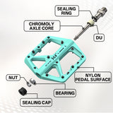 361 ° Mountain Bike Pedals MTB Pedals Flat, Adult Bicycle Road Bike Large Platform Nylon Non-Slip Pedal for Gravel Bike/Hybrid Bike 9/16"