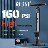 361° YQ-60E 160PSI High Pressure Bike Floor Pump with Gauge