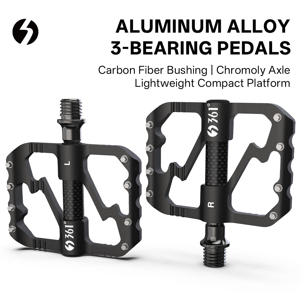 361° Aluminum Alloy Bike Pedals, 3-Bearing Mountain Bike Platform Pedals with Carbon Fiber Bushing & Chromoly Axle, Lightweight Durable Flat Pedals for MTB, Road, Hybrid Bikes