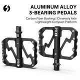 361° Aluminum Alloy Bike Pedals, 3-Bearing Mountain Bike Platform Pedals with Carbon Fiber Bushing & Chromoly Axle, Lightweight Durable Flat Pedals for MTB, Road, Hybrid Bikes