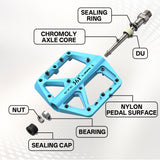 361 ° Mountain Bike Pedals MTB Pedals Flat, Adult Bicycle Road Bike Large Platform Nylon Non-Slip Pedal for Gravel Bike/Hybrid Bike 9/16"
