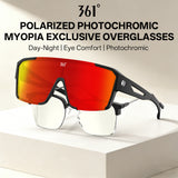 361° Photochromic Cycling Sunglasses for Men Women, Fit Over Prescription Glasses, Myopia Overglasses with Automatic Color Changing Lens, Lightweight Large Frame Sport Eyewear for Riding, Running