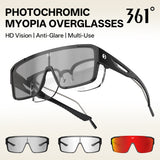 361° Photochromic Cycling Sunglasses for Men Women, Fit Over Prescription Glasses, Myopia Overglasses with Automatic Color Changing Lens, Lightweight Large Frame Sport Eyewear for Riding, Running