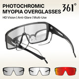 361° Photochromic Cycling Sunglasses for Men Women, Fit Over Prescription Glasses, Myopia Overglasses with Automatic Color Changing Lens, Lightweight Large Frame Sport Eyewear for Riding, Running