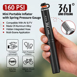 361° YQ-MBP-02 Mini Portable Air Pump With Spring Pressure Gauge 160PSI