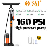 361° YQ-37B 160PSI High Pressure Floor Pump With Gauge