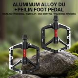 361° Wide Platform Bike Pedals, Aluminum Alloy Flat Pedals with Anti-Slip Pins, Smooth DU+Peilin Bearing System, Lightweight & Durable Design for MTB, Mountain, Commuter & Road Biking