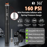 361° YQ-MBP-02 Mini Portable Air Pump With Spring Pressure Gauge 160PSI