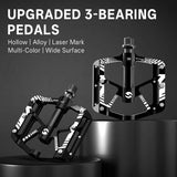 361 ° MTB Flat Pedals Mountain Bike Pedals, 3 Bearings CNC Adult Road Bike Pedals, Bicycle Platform Aluminum Alloy Non-Slip Pedal  9/16"