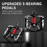 361 ° MTB Flat Pedals Mountain Bike Pedals, 3 Bearings CNC Adult Road Bike Pedals, Bicycle Platform Aluminum Alloy Non-Slip Pedal  9/16"
