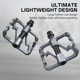 361° Aluminum Alloy Bike Pedals, 3-Bearing Mountain Bike Platform Pedals with Carbon Fiber Bushing & Chromoly Axle, Lightweight Durable Flat Pedals for MTB, Road, Hybrid Bikes