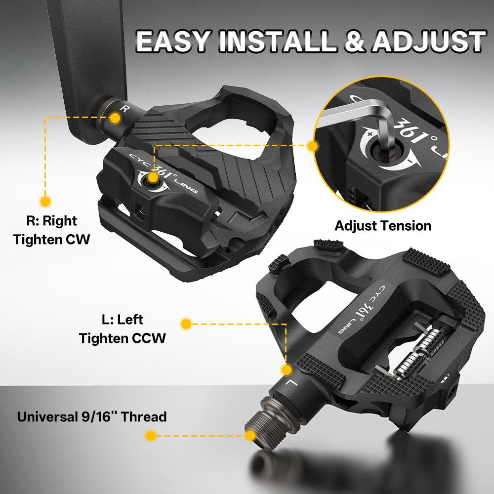 361° Road Bike Clipless Pedals Compatible with SPD-SL Cleats Flat Combo Dual Sides -Carbon Fiber Sealed Bearing Bicycle Pedal Ride with Sneakers/Cycling Shoes