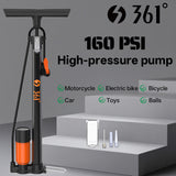 361° YQ-37B 160PSI High Pressure Floor Pump With Gauge