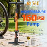 361° YQ-6632N 160PSI High Pressure Bike Floor Pump with Gauge