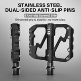 361° Aluminum Alloy Bike Pedals, 3-Bearing Mountain Bike Platform Pedals with Carbon Fiber Bushing & Chromoly Axle, Lightweight Durable Flat Pedals for MTB, Road, Hybrid Bikes