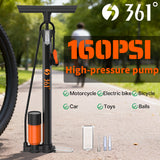 361° YQ-37B 160PSI High Pressure Floor Pump With Gauge