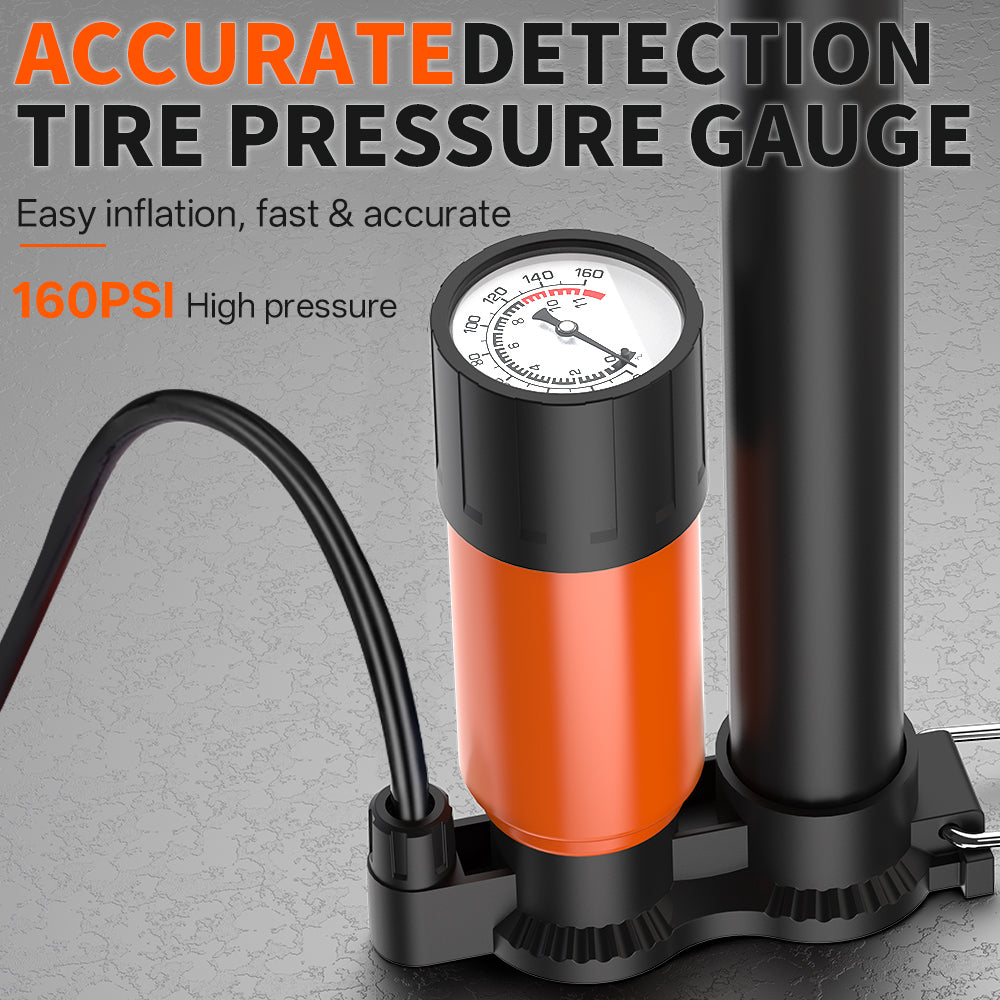 361° YQ-37B 160PSI High Pressure Floor Pump With Gauge