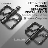 361° Aluminum Alloy Bike Pedals, 3-Bearing Mountain Bike Platform Pedals with Carbon Fiber Bushing & Chromoly Axle, Lightweight Durable Flat Pedals for MTB, Road, Hybrid Bikes