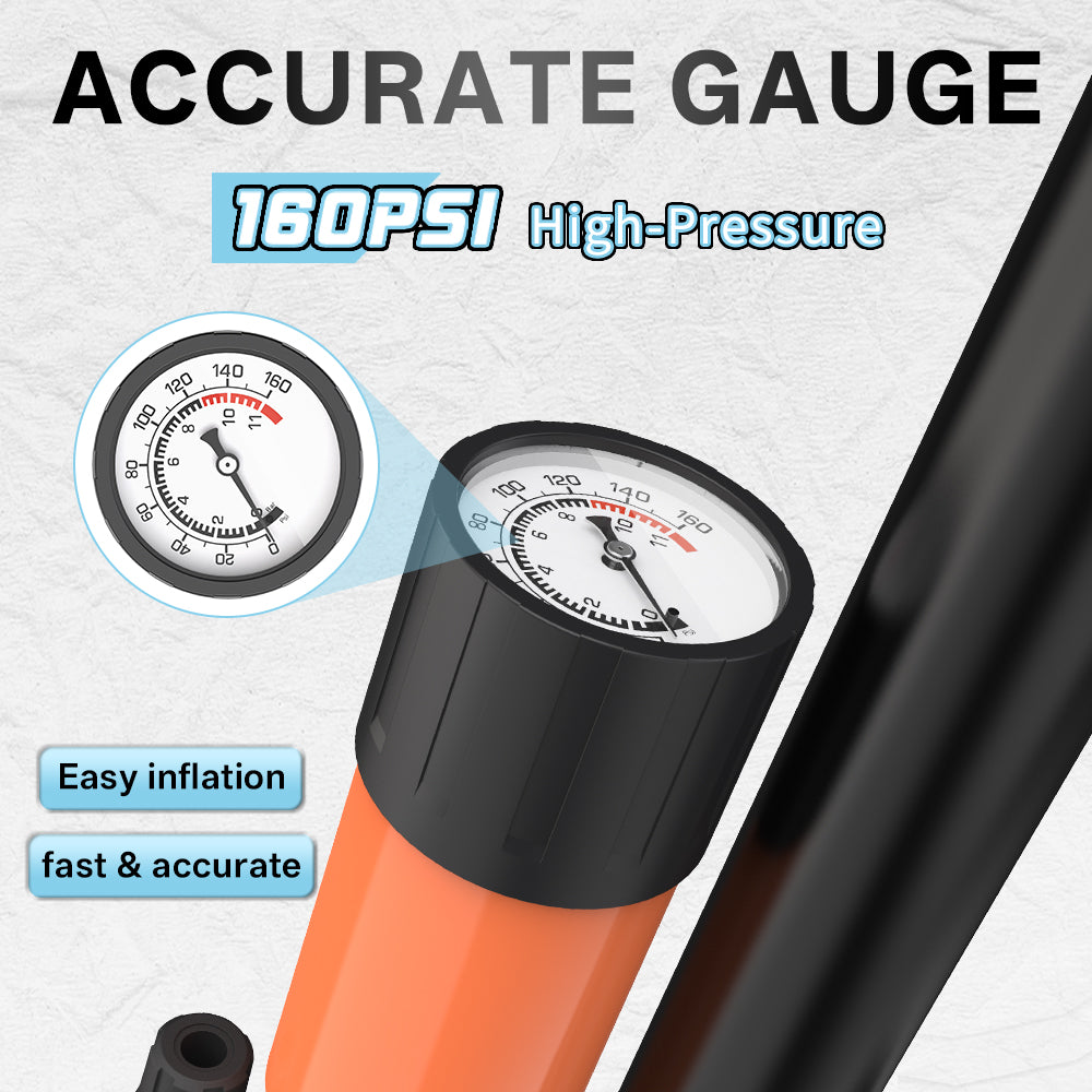 361° YQ-38QB 160PSI High Pressure Floor Pump With Gauge