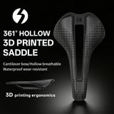 361° YQ-GS800 3D Printed Bike Saddle - Bicycle Nylon 143 2455 mm Bike Seat for Road Bike Mountain Bike Cycling - MTB Gravel Bike Men Women Comfortable Saddles