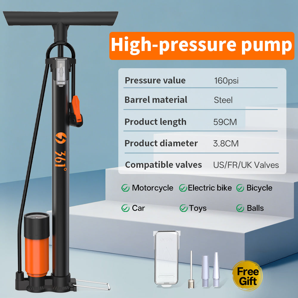 361° YQ-37B 160PSI High Pressure Floor Pump With Gauge