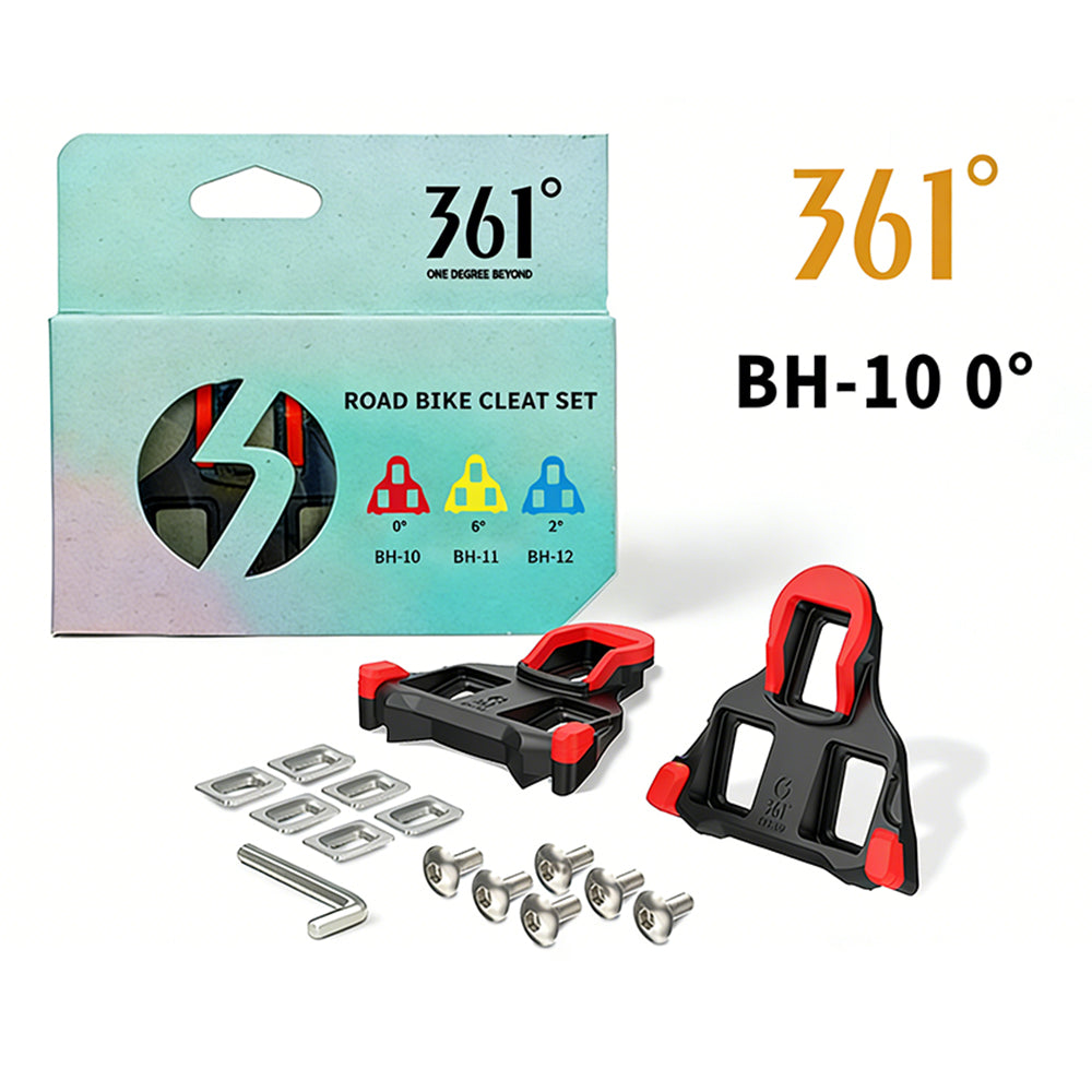 361° Road Bike Cleats Compatible with Shimano SPD-SL - 6°/2°/0° Float (Yellow/Blue/Red)