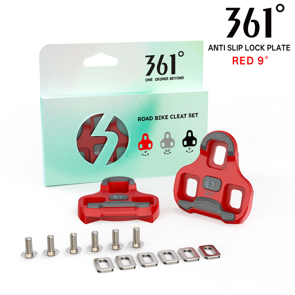 361° Road Cycling Cleats Compatible with Look Keo - 9° Red / 4.5° Grey / 0° Black