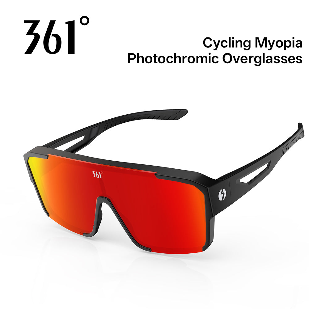 361° Photochromic Cycling Sunglasses for Men Women, Fit Over Prescription Glasses, Myopia Overglasses with Automatic Color Changing Lens, Lightweight Large Frame Sport Eyewear for Riding, Running