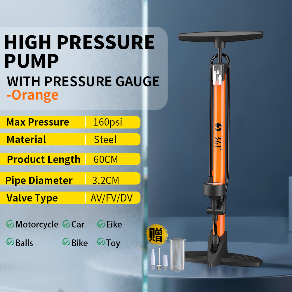 361° YQ-6432N 160PSI High Pressure Bike Floor Pump with Gauge